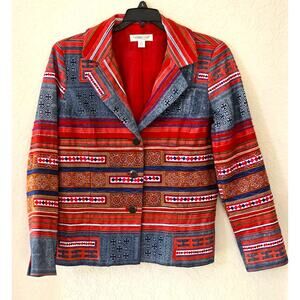 Jacket/Blazer-Coldwater Creek-Multi Embroidery Designs-Red Blue-Denim Feel-12
